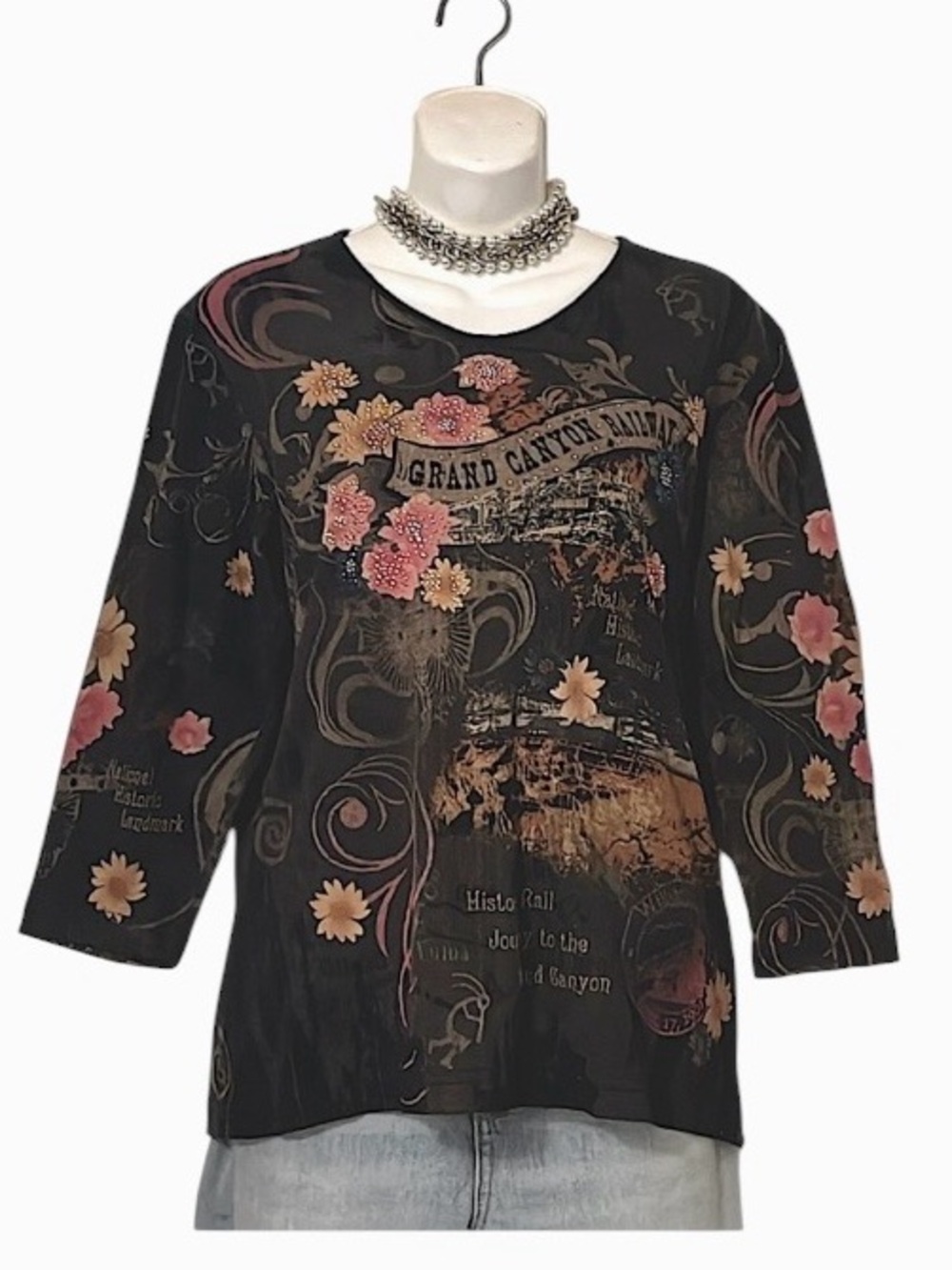 Vintage Y2K Cactus Bay Womens Grand Canyon Railway 3/4 Sleeve T Shirt Sz L